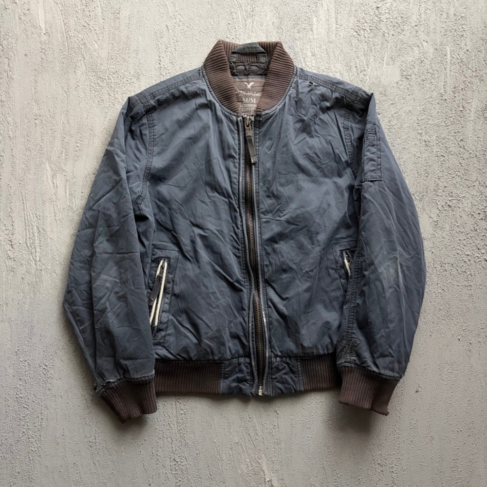Vintage American Eagle Bomber Jacket Medium Grey 2000s Military Distresed